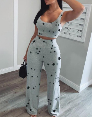 Casual Printed Sports Casual Vest Trousers Two Piece Set
