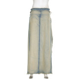 Washed And Distressed Denim High Waist Zipper Patchwork Detachable Tight Fitting Fashion Skirt