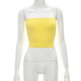 Women's Spring Solid Color Slim Crop Strapless Basic Top