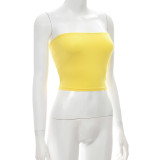 Women's Spring Solid Color Slim Crop Strapless Basic Top