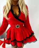 Women red lace dress