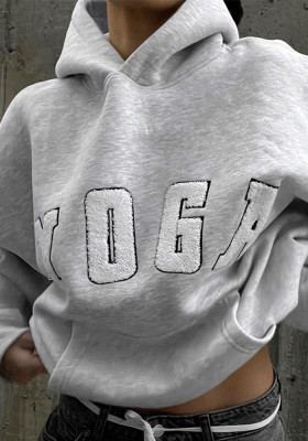 Women Casual Embroidered Yoga Letter Printed Loose Hoodies