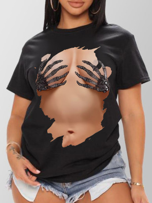 Plus Size Women Loose Round Neck Printed T-Shirt