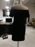 Plus Size Women Off Shoulder Sexy Slit Print Bodycon Dress