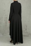 Spring Long-Sleeved High-Neck Slim Zipper Irregular Long Dress