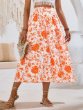 Summer Printed Casual Slim Waist Long Skirt