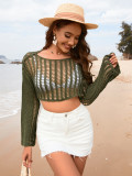 Spring And Summer Women's Bell Bottom Loose Sleeve Round Neck Hollow Knitting Shirt