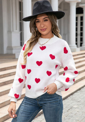 Women's Valentine's Day Sweater Heart Print Knitting Shirt
