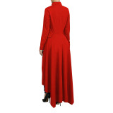 Spring Long-Sleeved High-Neck Slim Zipper Irregular Long Dress