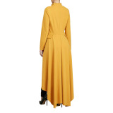 Spring Long-Sleeved High-Neck Slim Zipper Irregular Long Dress