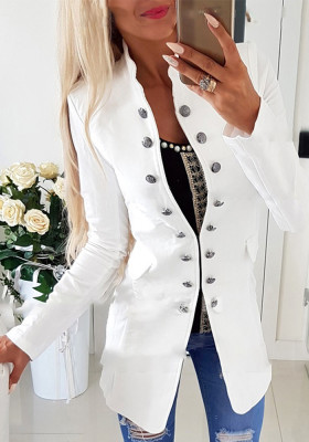 Women Solid Long Sleeve Double Breasted Jacket