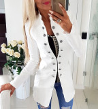 Women Solid Long Sleeve Double Breasted Jacket