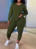 Plus Size Women Long Sleeve Top and Pants Solid Two-piece Set