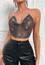 Rhinestone Fishnet Metal Camisole Summer Mesh Top