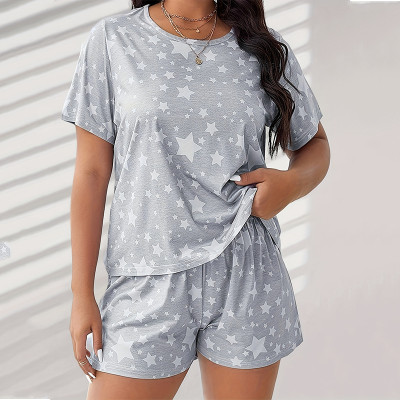Plus Size Women Summer Printed T-Shirt And Shorts Home Wear Two-piece Set