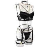 Chain Metal Strajps Four Piece Sexy Lingerie