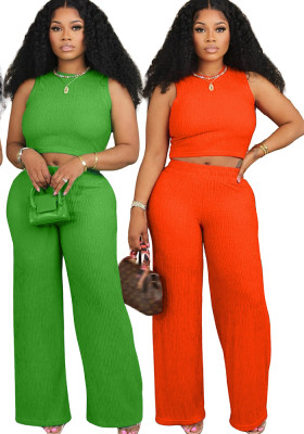 Women's Spring Summer Vest Wide Leg Pants Casual Two Piece Set