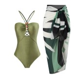 Women hollow suspender French Body-swimsuit and long skirt two-piece set