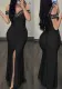 Women Elegant Beaded Off-Shoulder High-Waist Slit Bodycon Dress