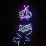 Women Printed Reflective Bikini Removable Crossover Lace-Up Sexy Three-Piece Swimsuit