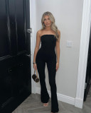 Sexy Tight Fitting Strapless Solid Color Jumpsuit
