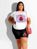 Plus Size Women Printed T-Shirt Shorts Two-Piece Set