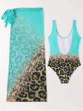 Women gradient print leopard print one-piece Swimwear two-piece set