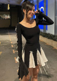 Spring Bow Lace-Up Bell Bottom Long Sleeve Dress