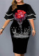 Women's Fashion Casual Digital Printing Ruffle Sleeve Plus Size Dress