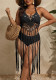 Plus Size Women's Sequin Patchwork Crochet Strap Tassel Holidays Long Dress Bikini Cover-Up