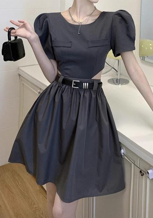 Summer Short Sleeve Hollow Slim Open Waist Slim Fit Dress