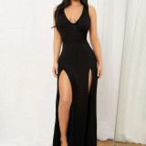 Women Sexy V-Neck Sleeveless Slit Dress