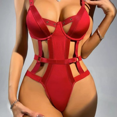 Women Sexy Lace-Up Hollow Strap One-piece Sexy Lingerie Set
