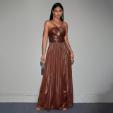 Women Sexy Elegant Pleated Hollow Suspender Maxi Dress