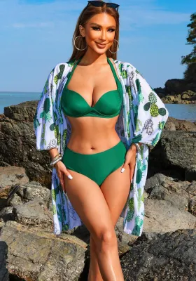 Women Beach Sun Protection Wear Sexy Two Pieces Bikini Long Sleeve Swimsuit