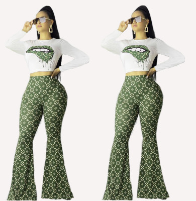 Women lip print Top and Pant two-piece set
