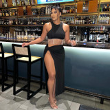 Summer Women's Sexy Slim Crop Tassel Top Slit Skirt Two Piece Set