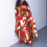 Women's Spring Fashion Chic Printed Long Sleeve African Plus Size Maxi Dress