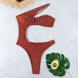 Solid Color One Shoulder Sexy One Piece Swimsuit