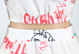 Sexy Women's Printed Short-Sleeved High-Waisted Women's Long Skirt Two Piece Set