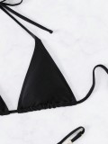 Triangle Letter Chain Thong Black Bikini Two Piece Swimsuit Set
