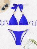 Sexy Solid Color Strap Two Pieces Bikini Swimsuit