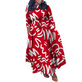 Women's Spring Fashion Chic Printed Long Sleeve African Plus Size Maxi Dress