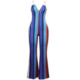 Sexy Stripe Printed Women's Strapless V-Neck Zjumpsuit