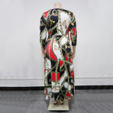 Women's Spring Fashion Chic Printed Long Sleeve African Plus Size Maxi Dress