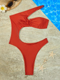 Solid Color One Shoulder Sexy One Piece Swimsuit