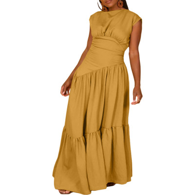 Women's Spring And Summer Solid Color Sleeveless Pleated Loose Long Dress