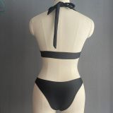 Halter Solid Color High Waist Bikini Swimsuit Women's Two Pieces Swimwear