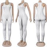 Women Sexy Sleeveless Striped Print Jumpsuit