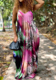 Summer Plus Size Women Printed Sexy V Neck Suspender Maxi Dress